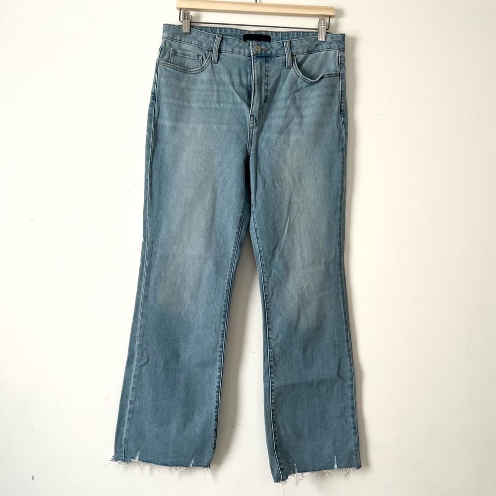 Uniqlo light wash flare jeans raw hems